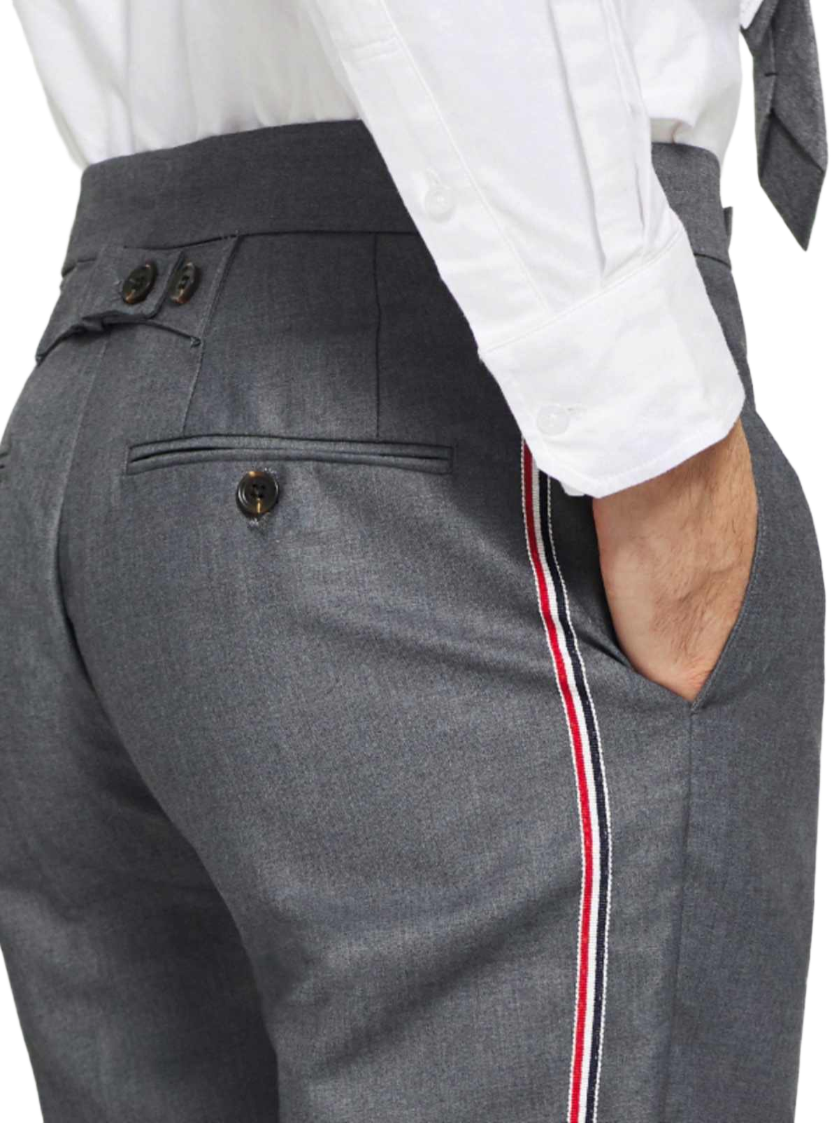 Thom Browne Style Men's Casual Trousers - 100% Wool with Adjustable Backstrap with Signature Four-Bar...
