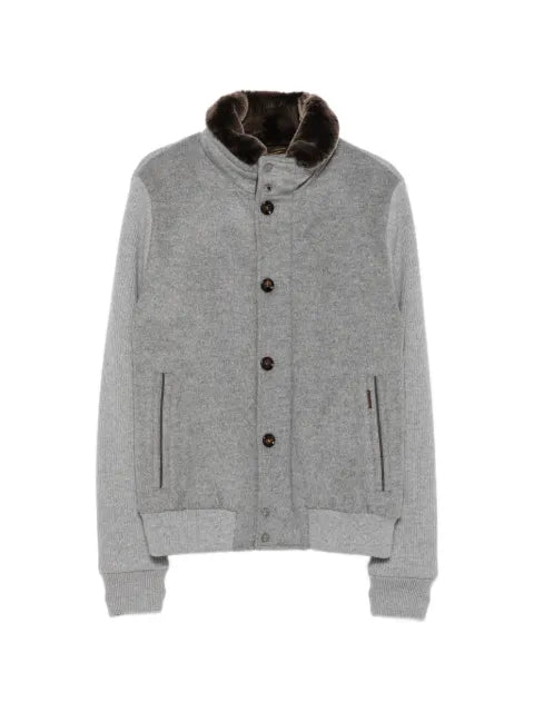 Moorer faux-fur collar panelled bomber jacket