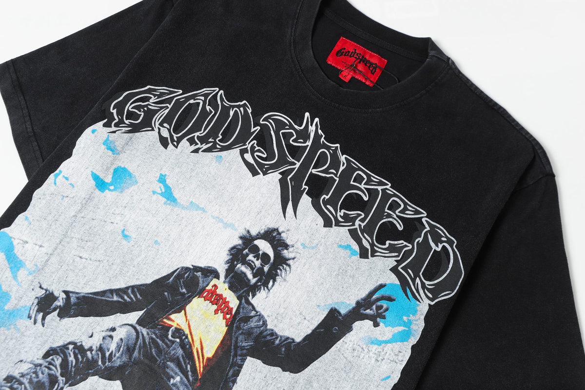 Godspeed Mountain Rock Skeleton Short‑Sleeve T‑Shirt (Black)