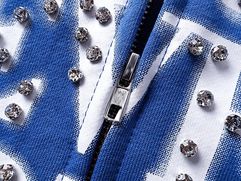 MIXED EMOTION Blue Rhinestone Zip Hoodie