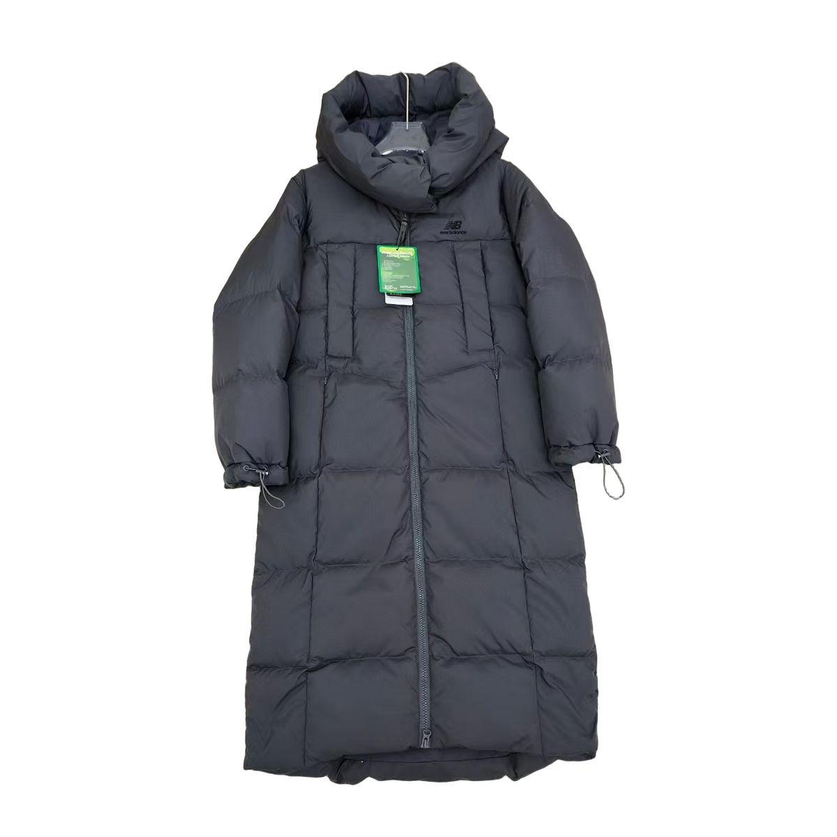 New Balance Hooded Long Puffer Coat in Black