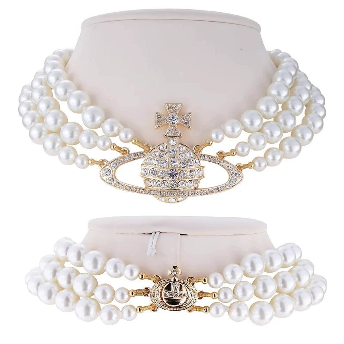 Vivienne Westwood Style Triple Pearl Orb Necklace