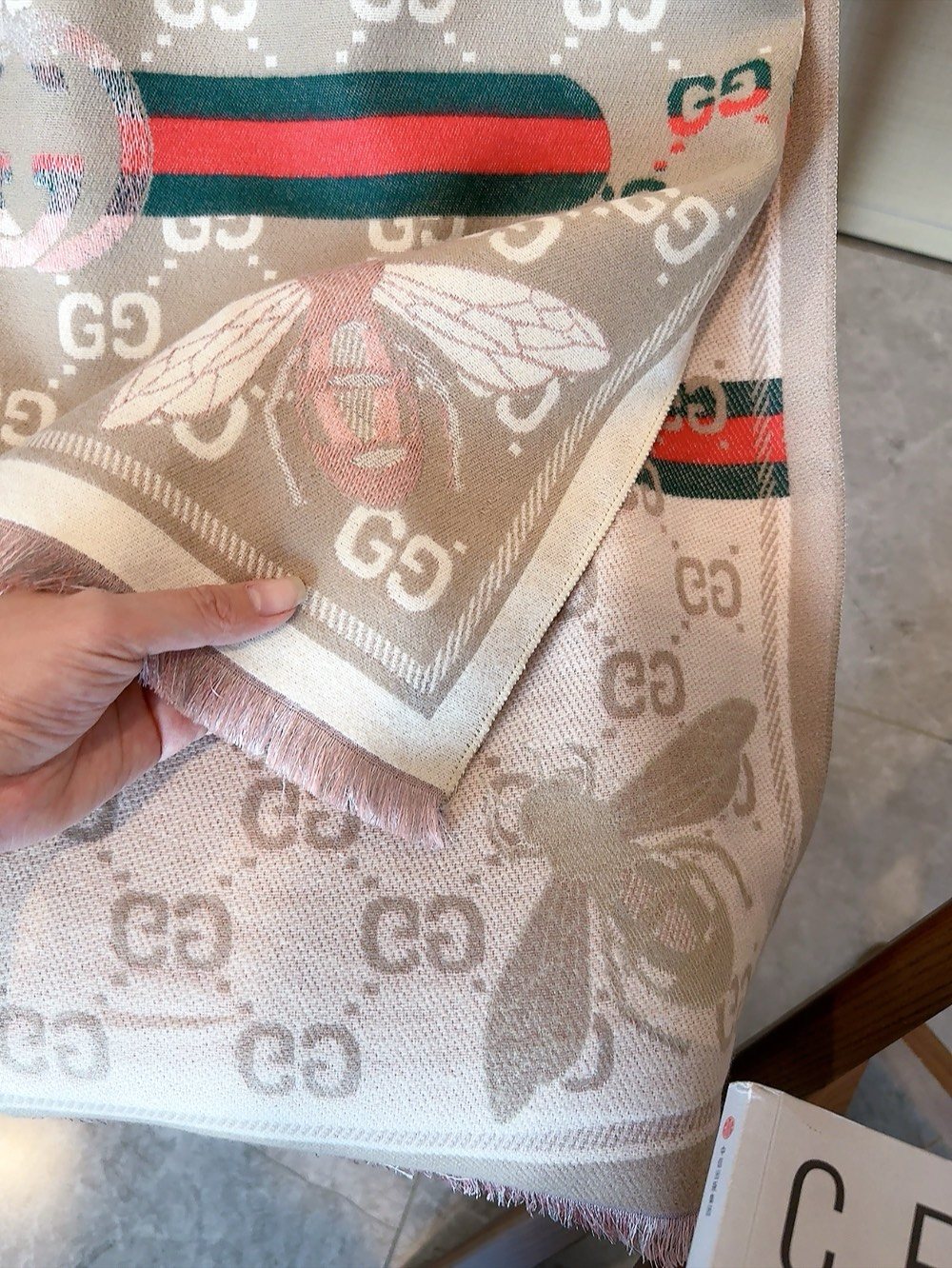 Fringed Geometric Motif Scarf