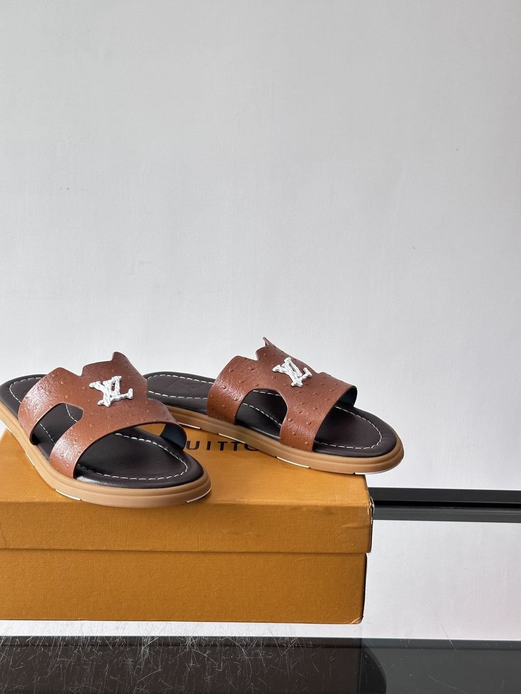 Louis Vuitton Brown Logo Slide Sandals