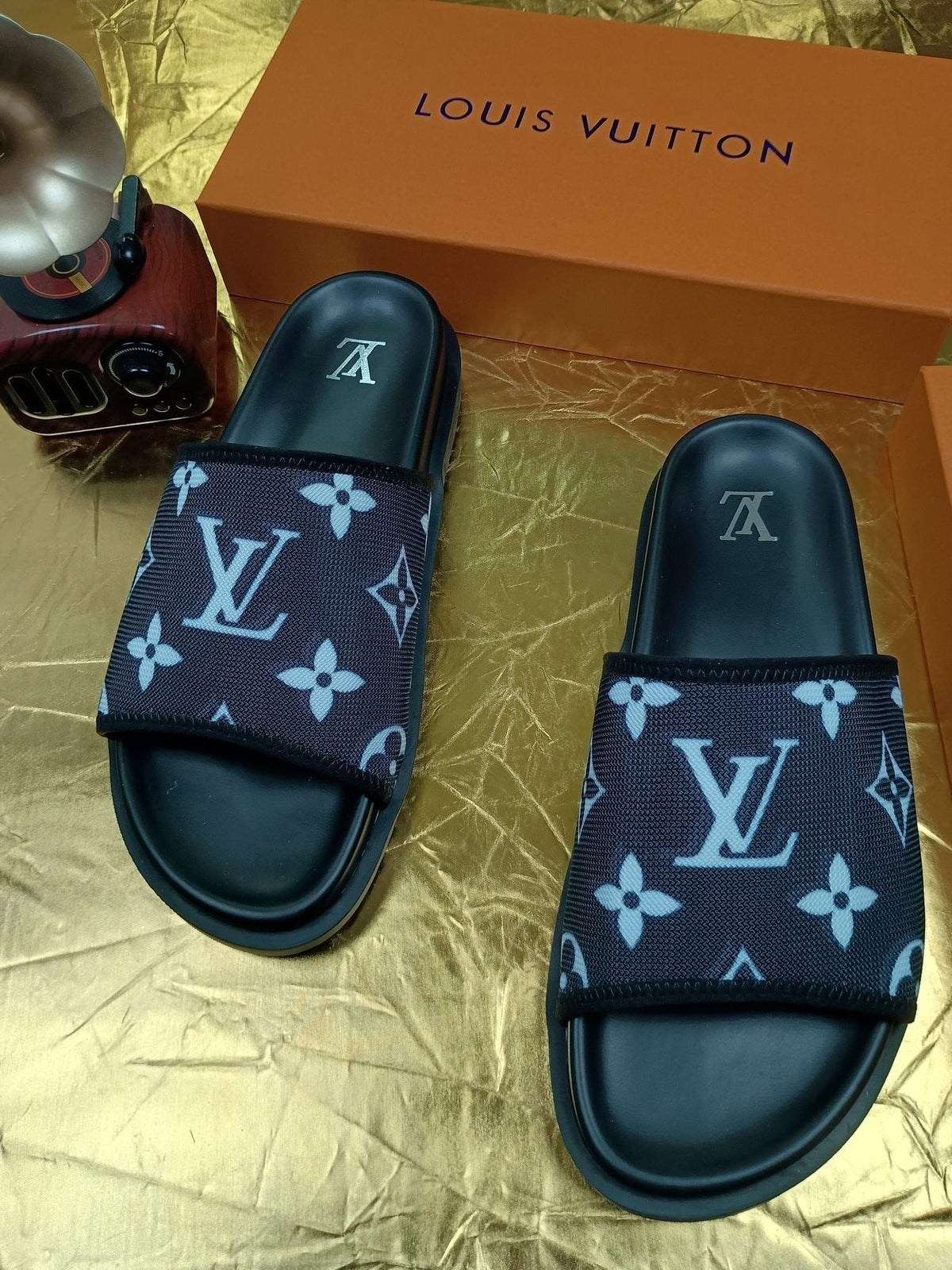 Louis Vuitton Navy Monogram Slide Sandals