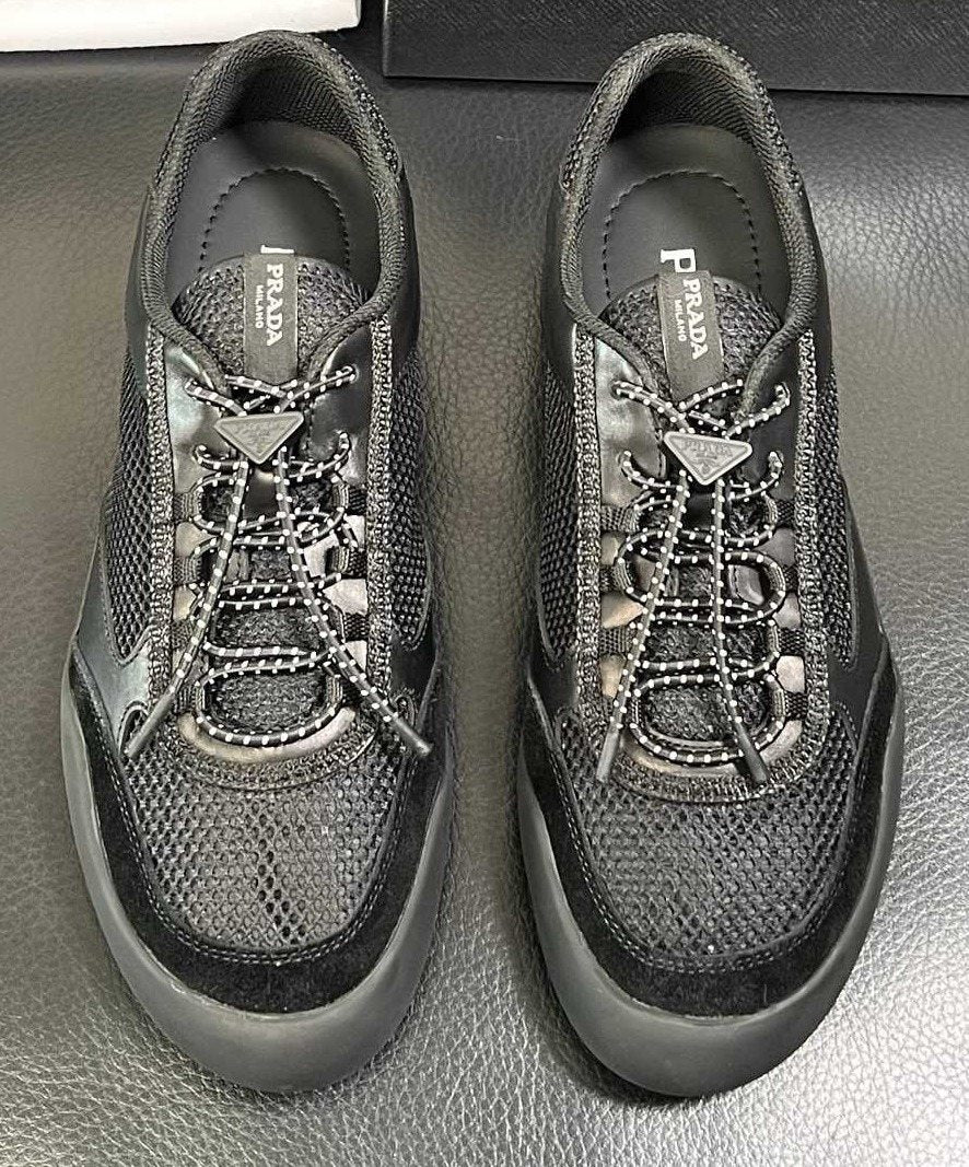 Prada Men's Black and Charcoal Gray Sneakers