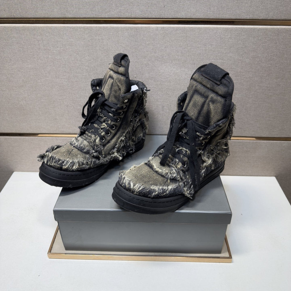Gray and Black Distressed High-Top Sneakers